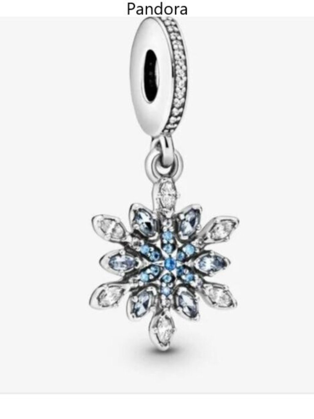 Pandora Silver Snowflake Dangle Charm with Blue and Clear Stones